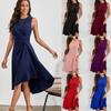 Women's Round Neck Sleeveless Slim Fit Solid Color A-Line Midi Dress Casual Summer Dress