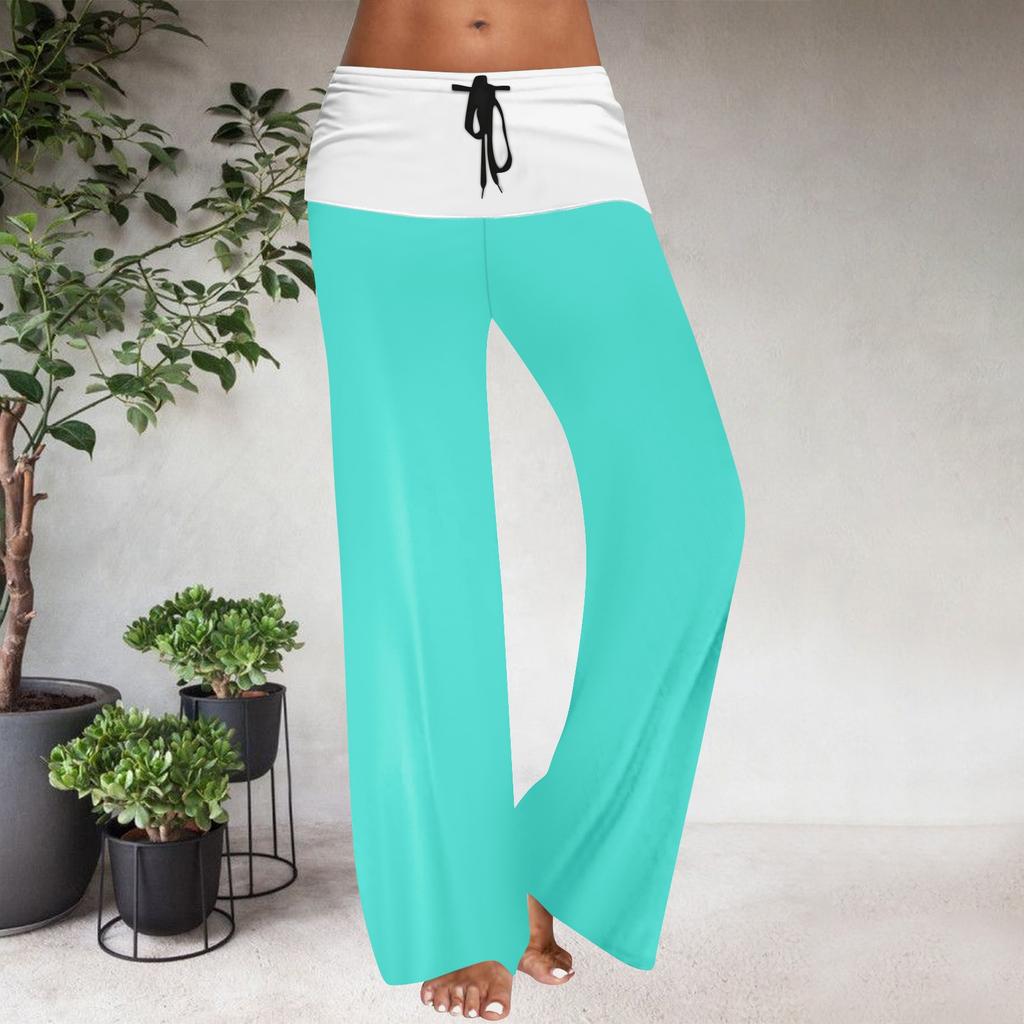Damen Kordelzug Elastischer Bund Weites Bein Farbblockierung Lässige Hose
