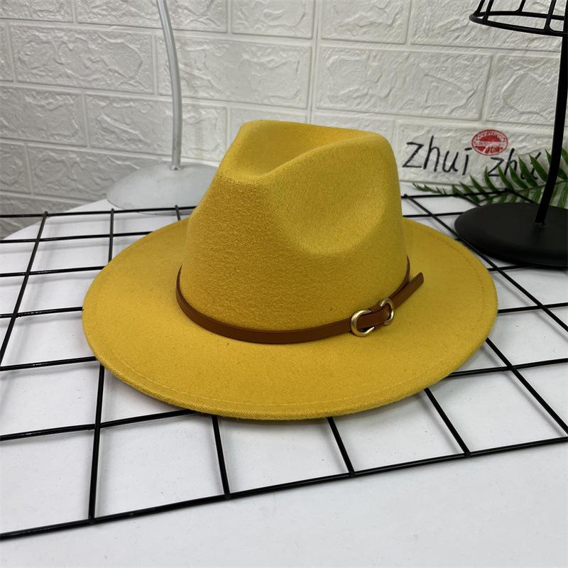 French Top Hat Men's Autumn and Winter Big Edge Hat Back Edge Felt Hat Panama Flat Edge Jazz Hat British Hat Wool Hat