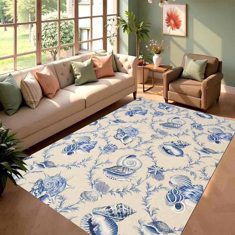 

Ocean Coral Shell Area Rug Carpet Mat Rug Home Decoration Beach Style Non Slip Floor Rug for Living Room Bedroom Decor 40X60CM
