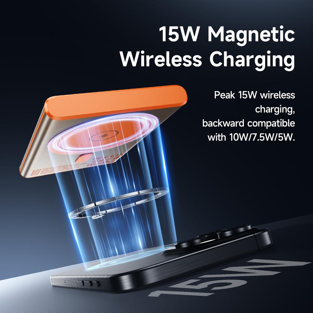 Hoco . Q32 5000mAh 15W Magnetyczny Bezprzewodowy Power Bank z Szybkim Ładowaniem PD20W, Ultracienka Przenośna Ładowarka, 18W samoładowanie