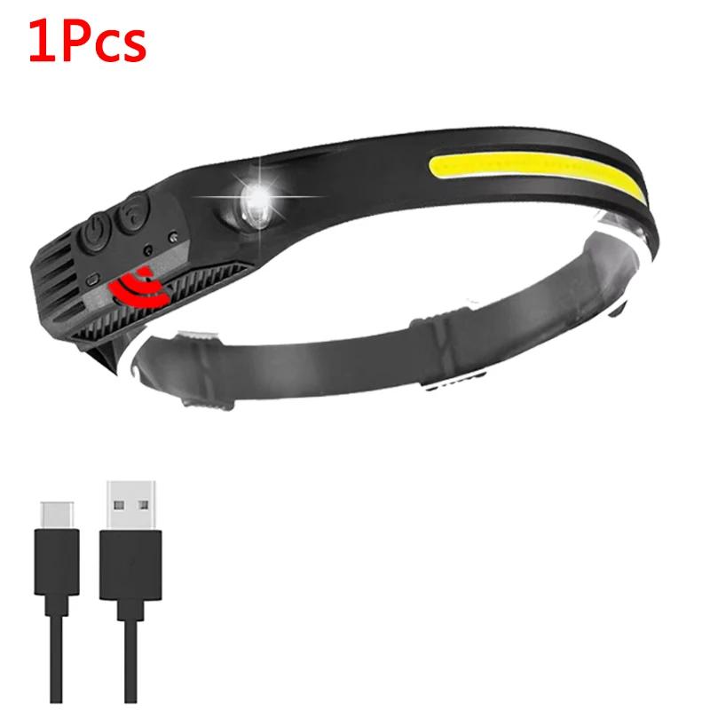 COB LED Headlamp Induction Head Lamp Built-in Battery USB Rechargeable Head Flashlight Outdoor Camping Fishing Sensor Headlight