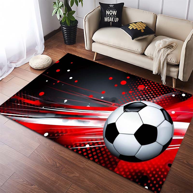 Red Abstract Swirl Splatter Classic Soccer Graphic Non Slip Area Rug Washable Sports Football Fan Living Bedroom Game Room Decor Floor Carpet