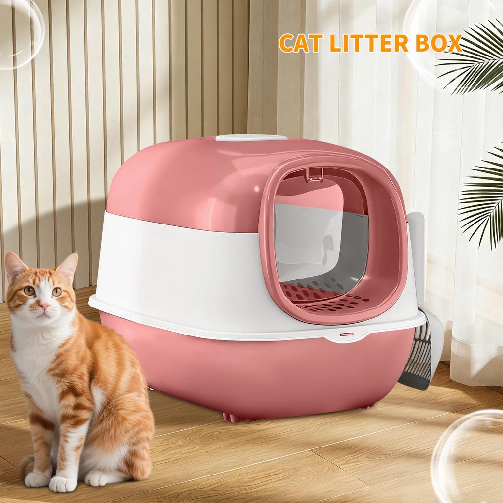 Switchable Open/Semi-Enclosed Cat Litter Box, Extra Large Jumbo Size for Multi-Cat Households, Splash-Proof and Anti-Tracking, Dual-Mode Over-the-Top