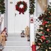 15 Inch Christmas Wreath for Front Door Artificial Greenery Wreath with Red Berries And Buffalo Plaid Bow for Holiday Indoor Outdoor Wall Farmhouse
