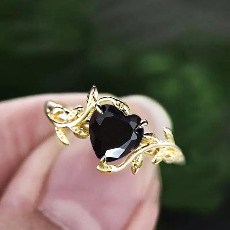 

Huitan Special-interested Heart Black Cubic Zirconia Leaf Rings for Women Copper Color/Gold Color Wedding Trendy Zircon 2026 6