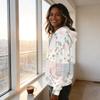 Women's Long Sleeve Color Block Print Pullover Hoodie with