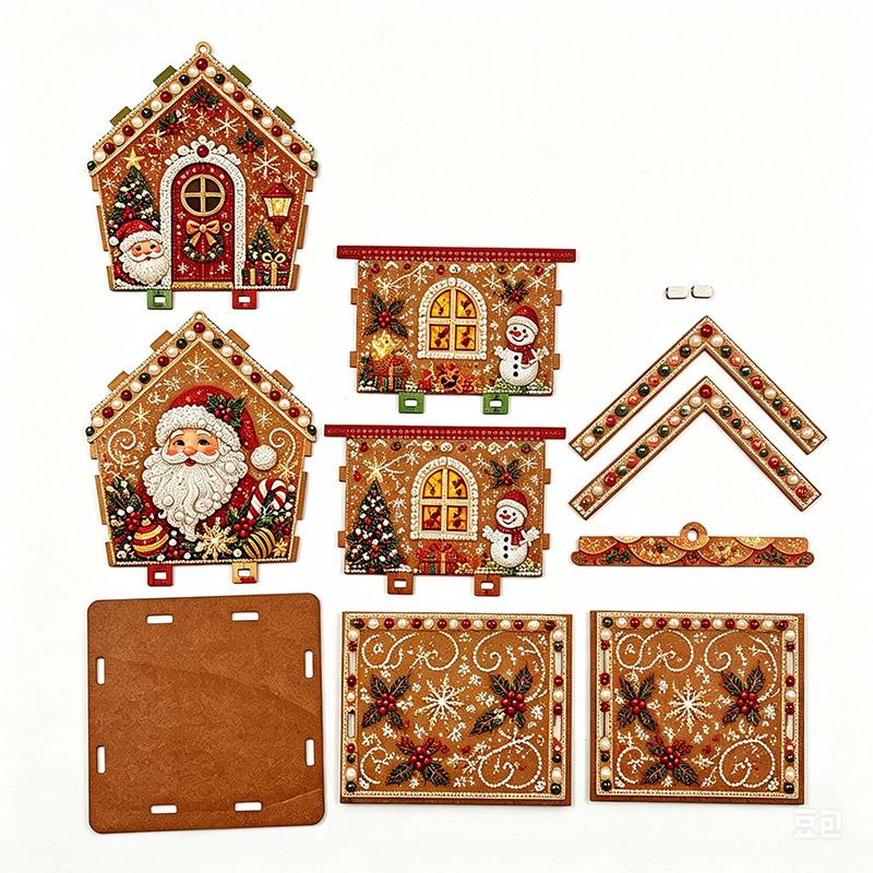 Christmas DIY Pearl Bead Art House Decoration Kit Wooden House Diamond Painting Handcraft Set Santa Snowman Xmas DIY Craft Kit