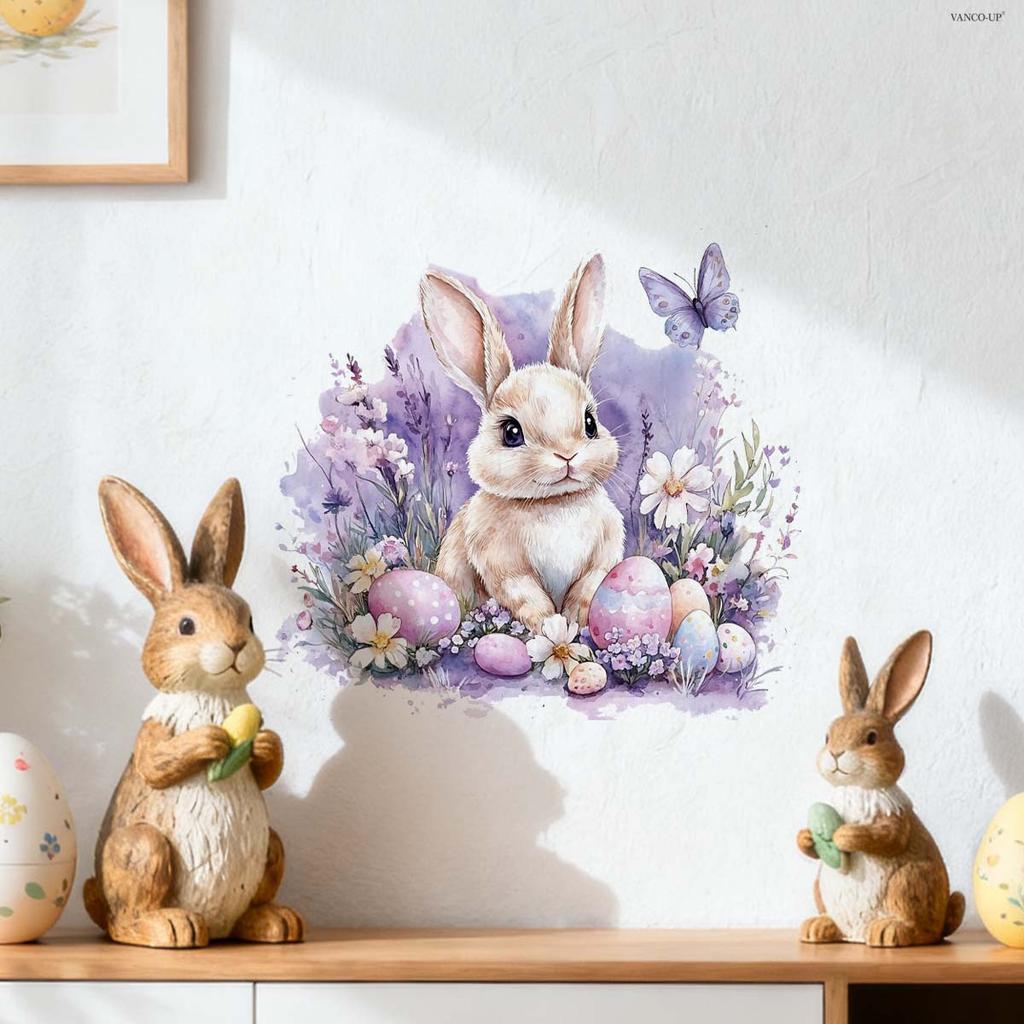Easter Wall Stickers, Creative Gentleman Bunny Decor, Self-Adhesive Wall Art for Bedroom Living Room Holiday Background Decoration