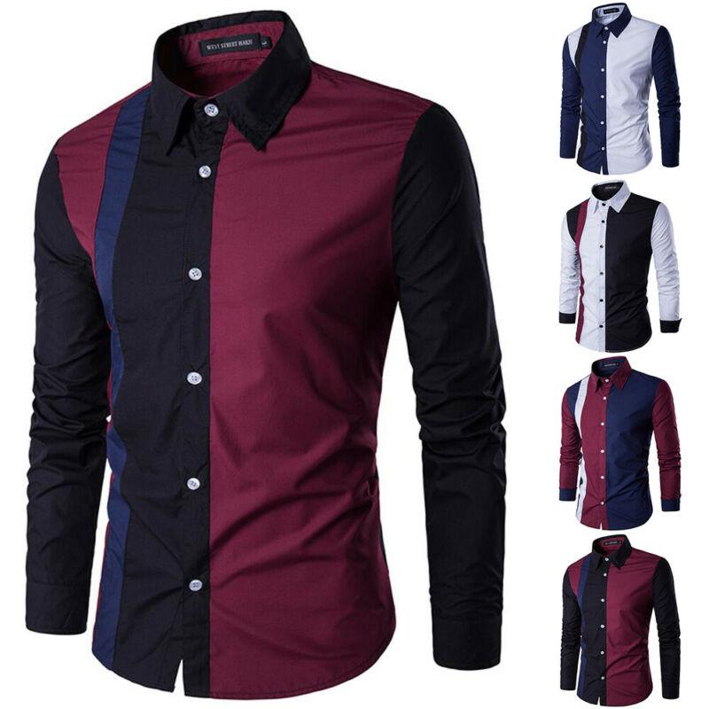 Мужские топы с длинными рукавами и цветными блоками, блузка на ...