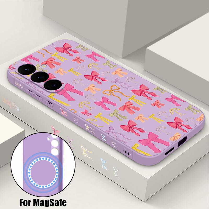 

Bowknots Print Case For Samsung Galaxy S26 S25 Ultra S24 S23 FE S22 Plus S21 Built-in Metal Plate Magnetic Silicone Cover Samsung S26 Ultra
