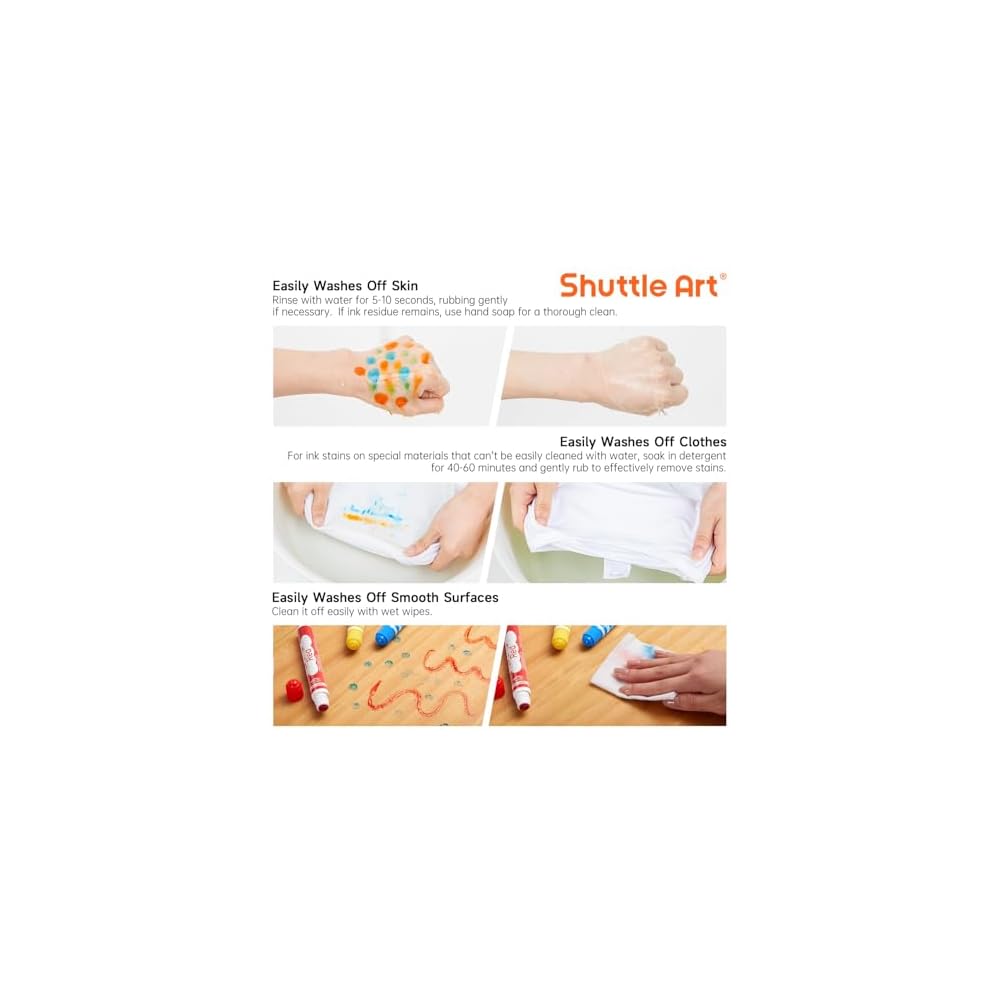Shuttle Art Dot Marker Color Pens, 40-Color Set (12ml), Water-Based, Washable, Includes Coloring