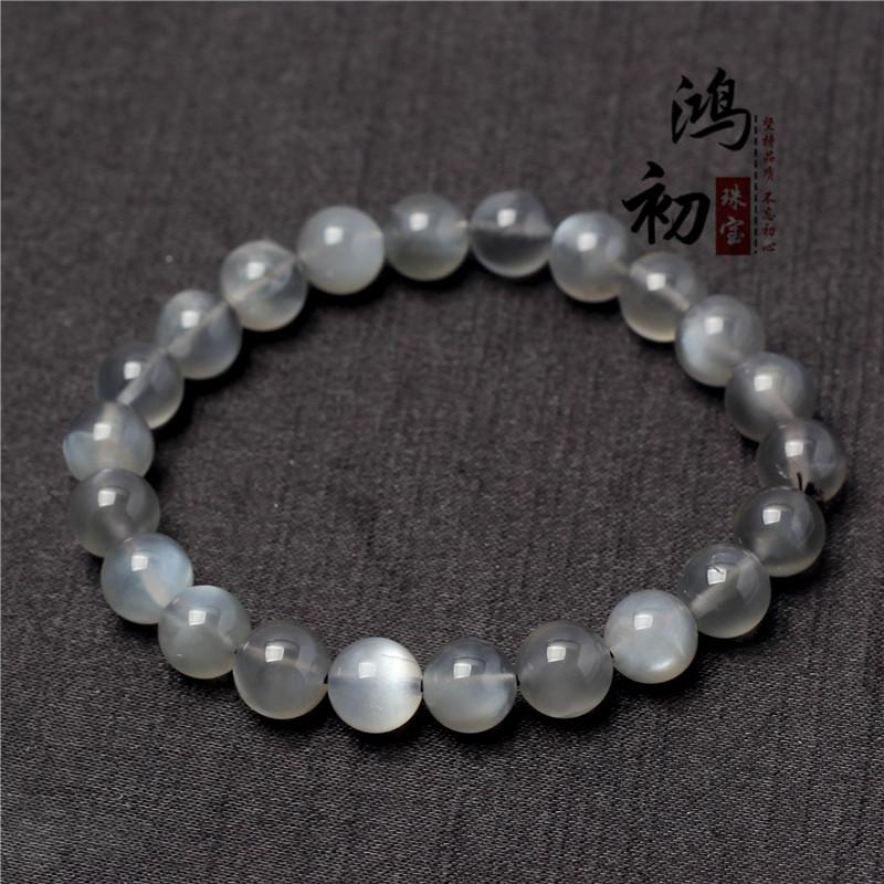 Hongchu Crystal Natural Moonstone Round Bead Bracelet Natural White Moonstone Silver Moonlight Bracelet
