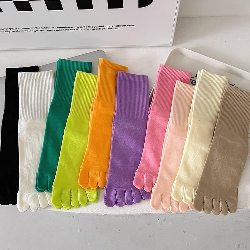 5 Pairs of Female Sweat Absorbing Sports High Waist Candy Color Cylinder Five Finger Socks