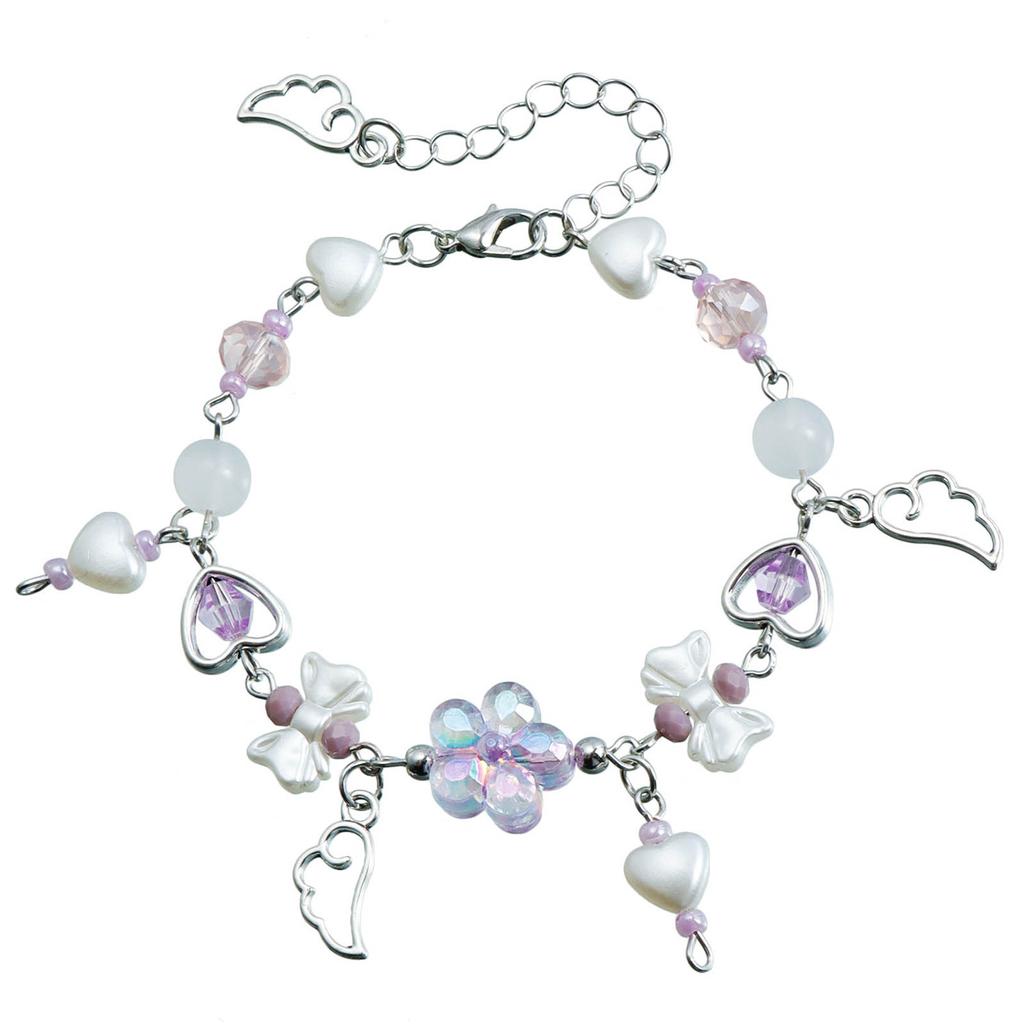 Acrylic Heart Bowknot Bracelets for Women Aesthetic Tassels Handchain Stylish Wristband Jewelry for Fashion Individuals