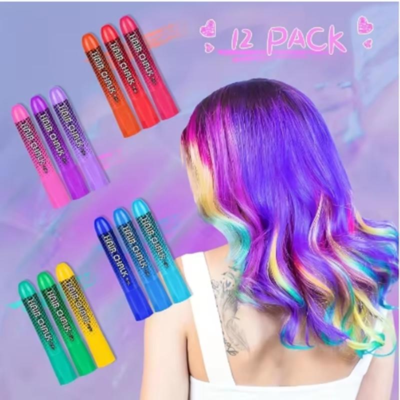 Sada 12 barevných křídových tužek na vlasy, hřeben s křídou na vlasy, dočasná smývatelná barva na vlasy, tužka na barvení vlasů na vodní bázi pro Halloween Cosplay