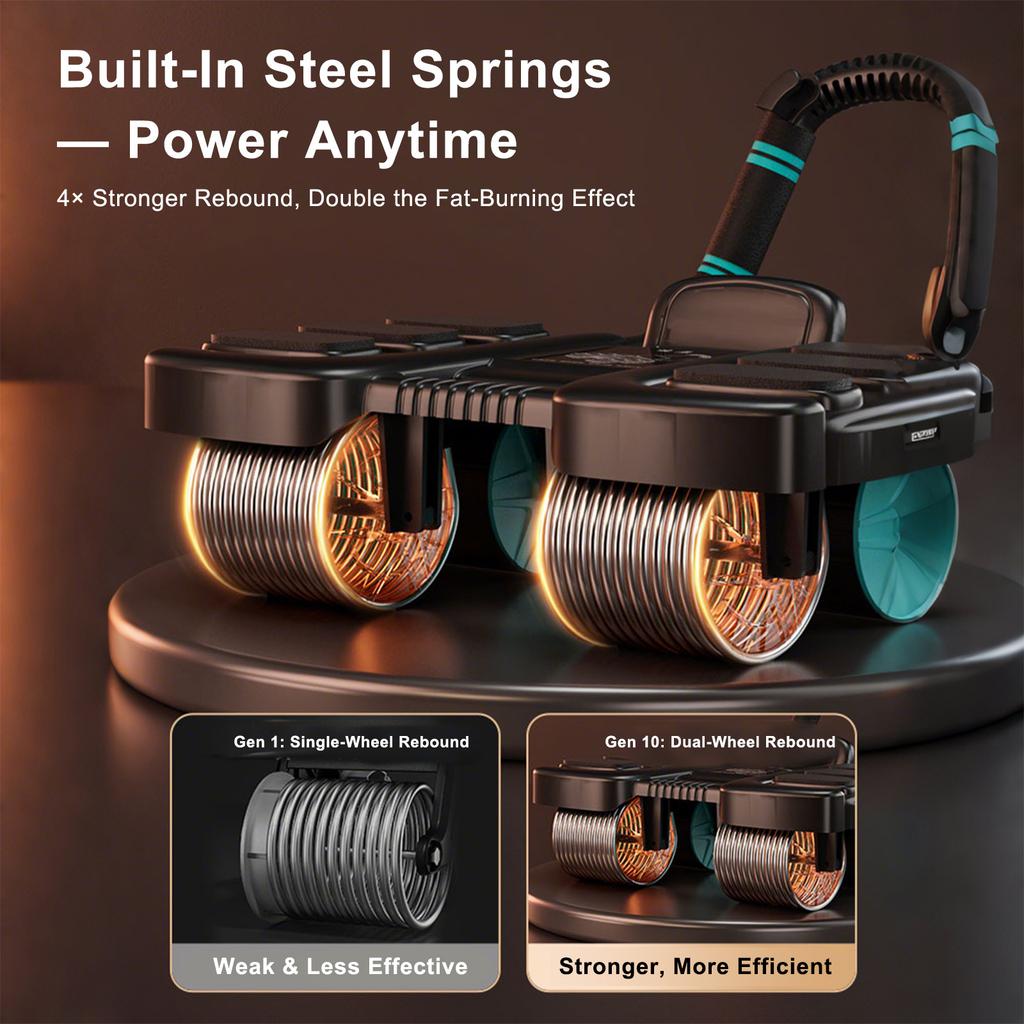 Automatic Rebound Ab Wheel with Elbow Support & 4-Wheel Stability – Includes Timer