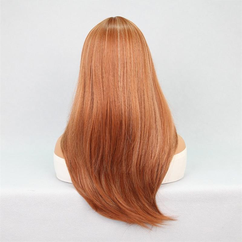 Synthetic Hair Costume Women Wigs Long Straight Wig Orange Ginger Wig with Side Bangs for Cosplay Halloween Party