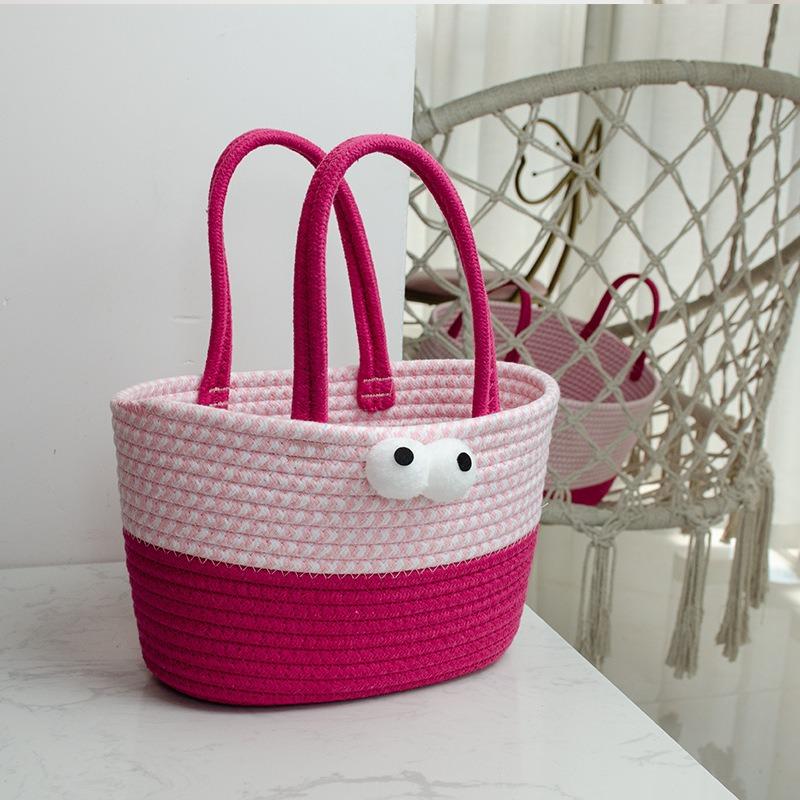 

Adorable Monster Eye Design Woven Storage Basket Cotton Line Desktop Organizer for Toys Snacks Cosmetics Home Wardrobe Storage розовый