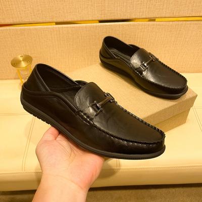 2026 Men's Genuine Leather Driving Moccasins - Classic Brown with Metal Buckle & Anti-Slip Rubber Sole for Casual and Business