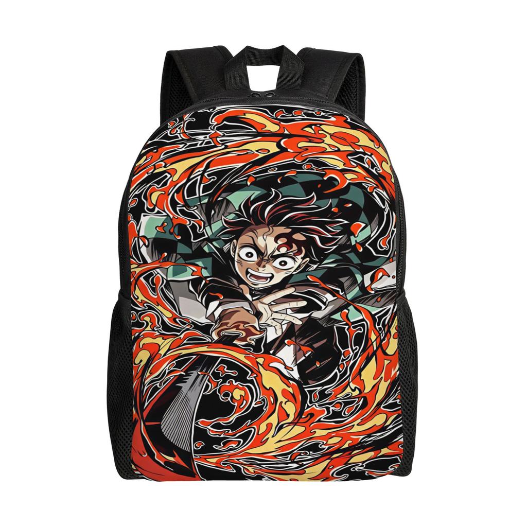 Kamado Tanjiro Backpack Demon Slayered Female Polyester Sport Backpacks Pattern Casual High School Bags Rucksack