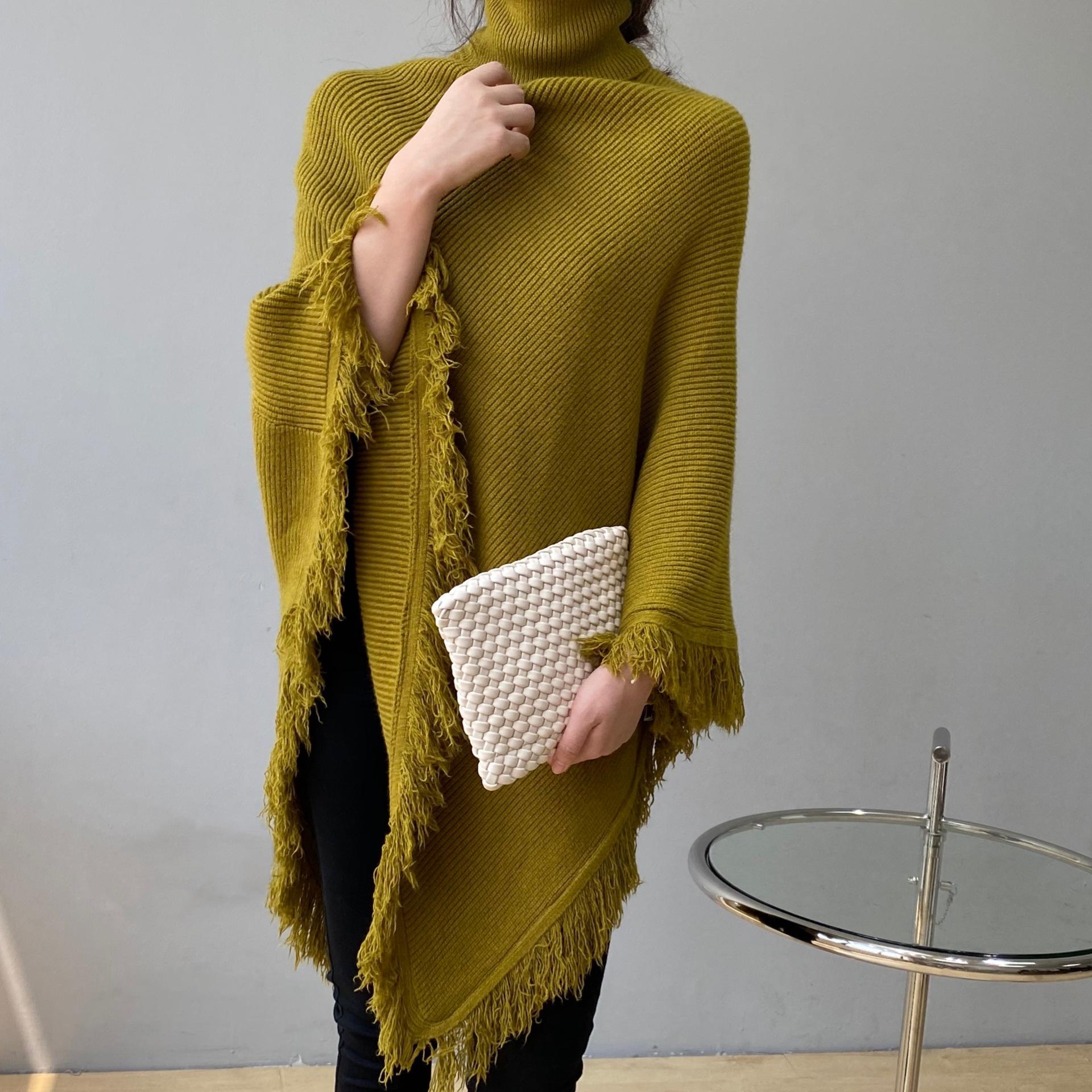 Johnature Свободный свитер асимметричного кроя осень-зима корейский платок с высоким воротом однотонный повседневный женский свитер One Size зелёный 3959₽