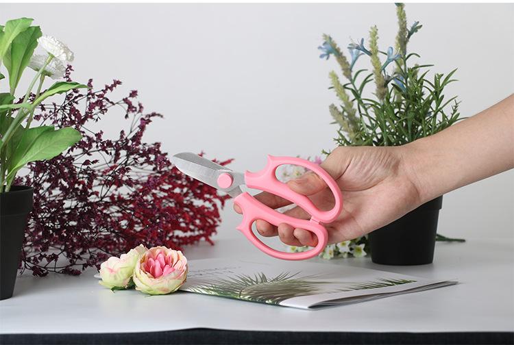 Stainless Steel Flowers Fruit Picking Branch PP Anti-Slip Grip Handle Pruning Shears Bonsai Scissors for Garden Blue Pink Color
