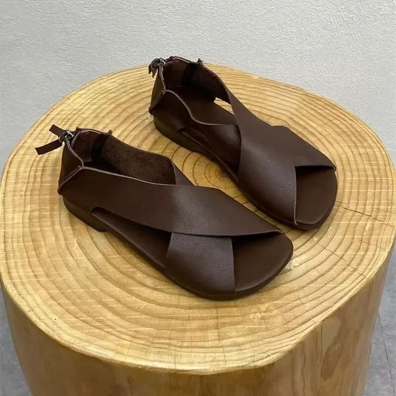 Verão Novas Mulheres Sandália Moda Biqueira Aberta Feminino Simples Gladiador Sapato Flats Salto Casual Praia Roman Senhoras Sapatos Sandalias Mujer