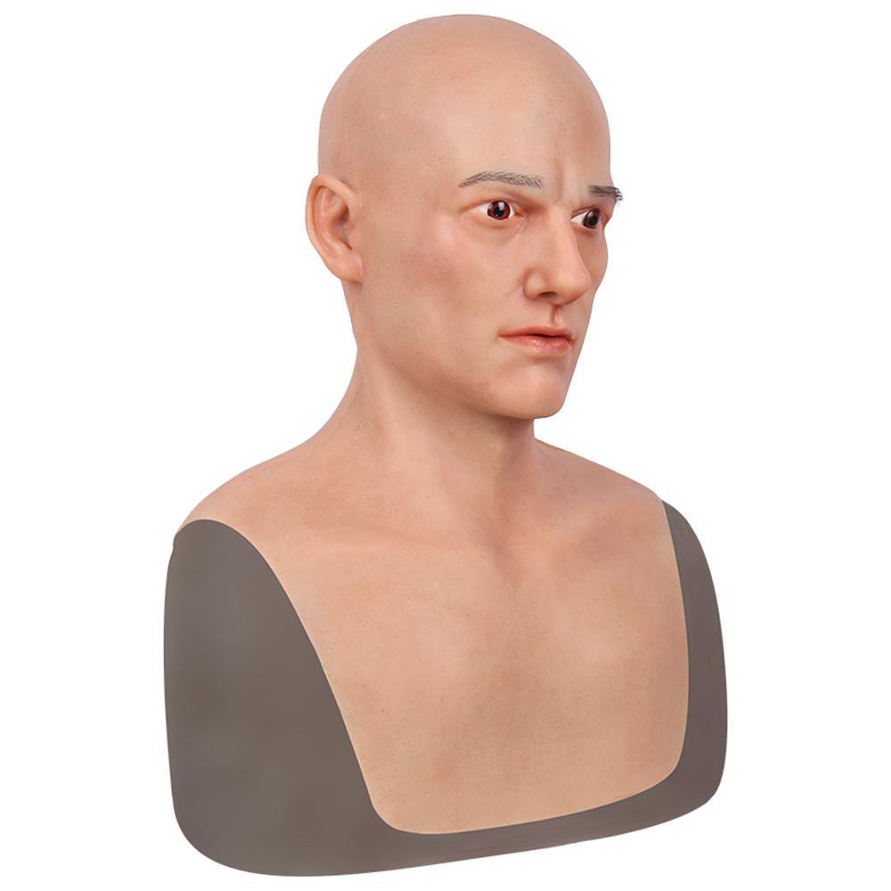 Masque de Fête Visage d'Homme Réaliste 100% Silicone Masque Facial Couvre-Tête Complet Silicone Doux Élastique pour Cosplay
