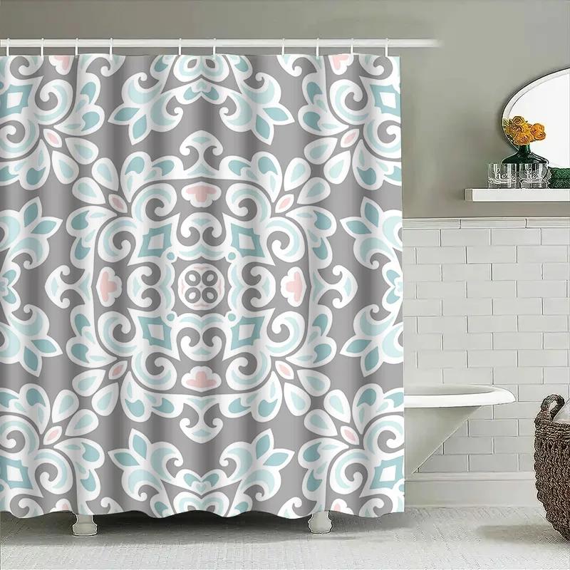 

Modern Floral Print Shower Curtains Elegant Waterfall Pattern Bath Decor for Home Bathroom Accessories Gray Blue White Color Mat W90xH180cm
