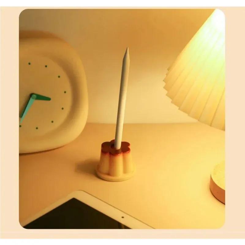1pc Cute Pudding Pen Holder Student Cute Cartoon Creative Desktop Ornament Jelly Shape Pen Hole Pencil Slot Pencil Storage Stand