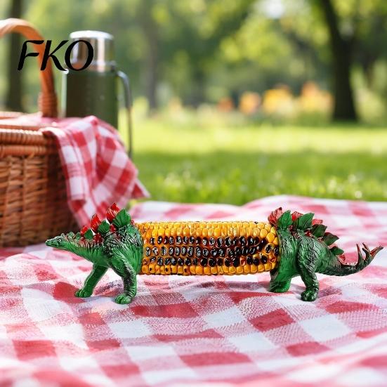 Kids Corn Holder Dinosaur Fork, with Durable PLA Handles And Stainless Steel Anti-scald Pins, Novelty Heat Protection Holders, for BBQ Picnic Parties