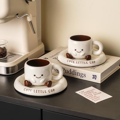 The New Cartoon and Simple Ceramic Coffee Cup and Saucer Set In A Gift Box Is A Perfect Gift for Home Drinking and Milk Cups