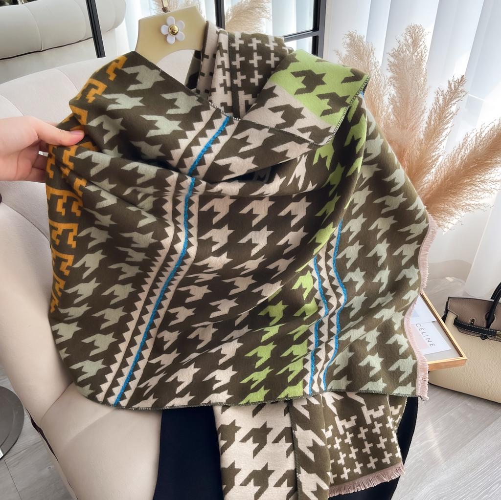 New Houndstooth Print Scarf For Women Warmer Winter Cashmere Pashmina Scarves Shawls Female Thick Blanket Wraps Foulard