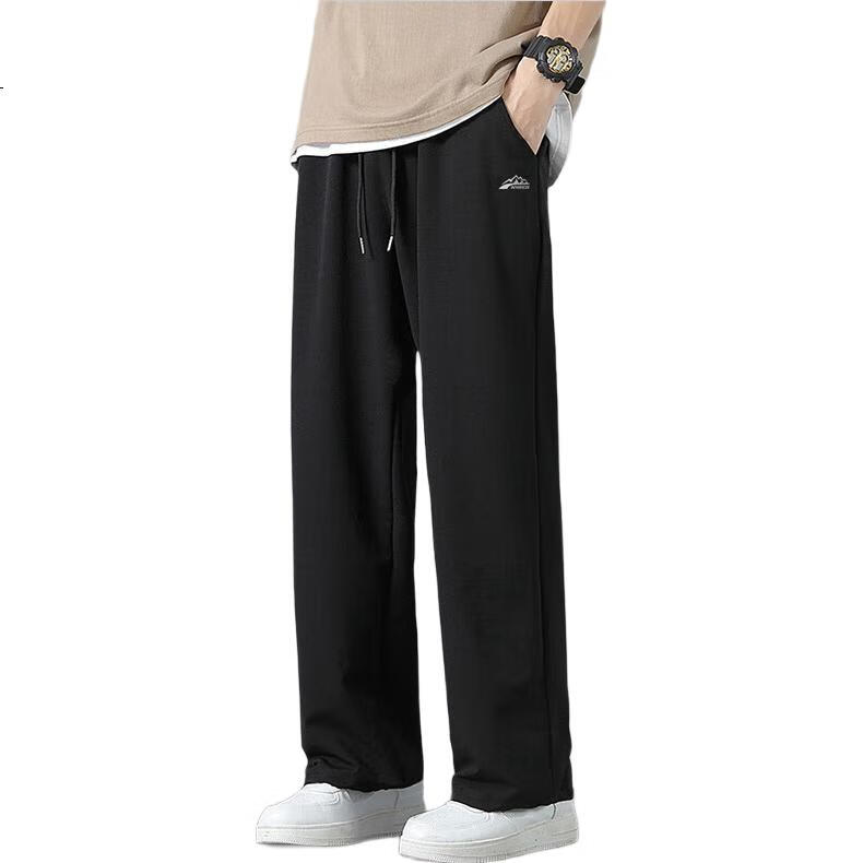 Warrior Casual Pants for Men, Winter Fleece-Lined Straight Wide-Leg Trousers, Men's Sports Sweatpants, Warm Long Pants for Men, Black XL