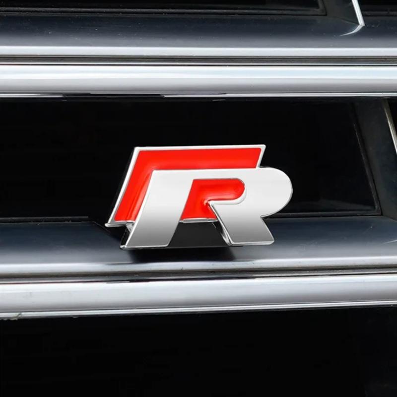 3D Metal R Line Logo, Car Front Grill Badge Rear Trunk Emblem Sticker for G-ol-f 4 5 6 7 P-ol-o P-assa-t T-igua-n T-oura-n C-C T-ouare-g