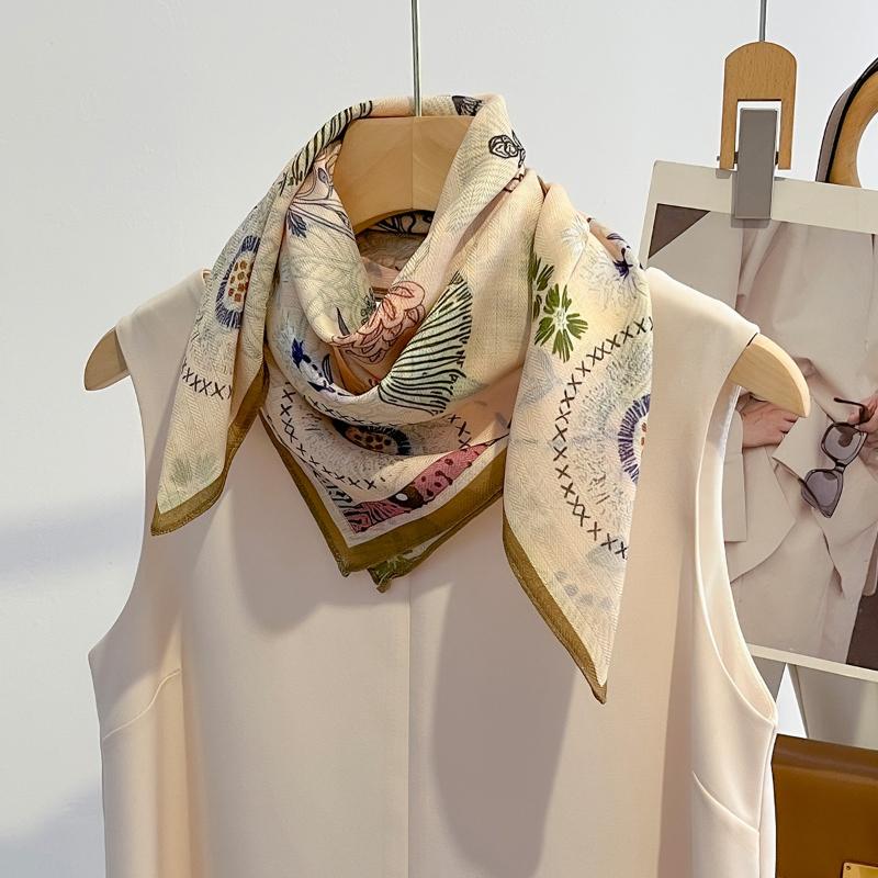 Square scarf with artistic cotton and linen texture, printed shawl, small square scarf, silk scarf, fashionable women's scarf