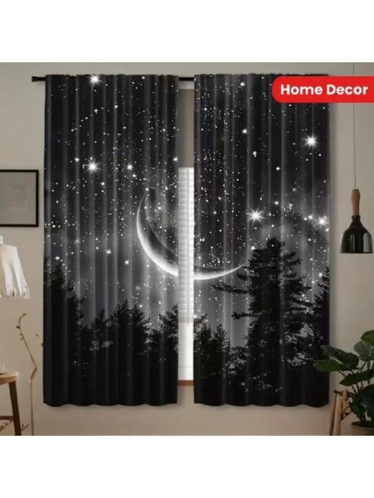 

2pcs Starry Moon Forest Polyester Curtains - Set of Two Window Treatments 100*130 HOOK 1pcs