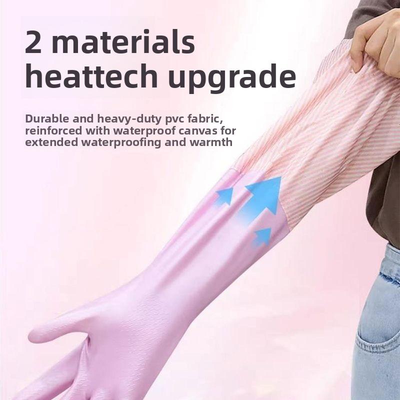 1 Paar Modische Gestreifte Gummihandschuhe Saum Plus Samt Warm Hausarbeitshandschuhe Küche Geschirr Spülen Wasserdichte Reinigungshandschuhe