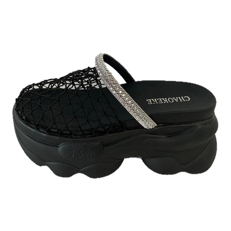 

Fashion Ladies Shoes 2025 New Mesh Women s Closed Toe Slippers Platform breathable Crystal Sandals Outdoor Summer Casual Rome High Heels 34