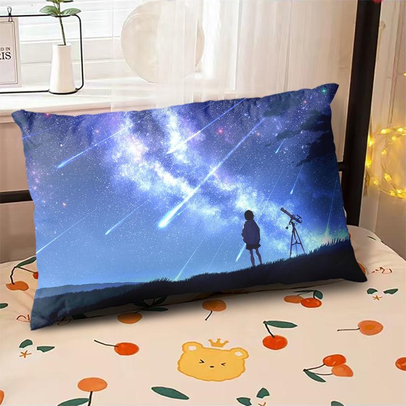 Starry Sky Sunset Sea Pillow,2D Night Scene Pillow Core and Case Set,Aesthetic Pillow for Student Dormitory