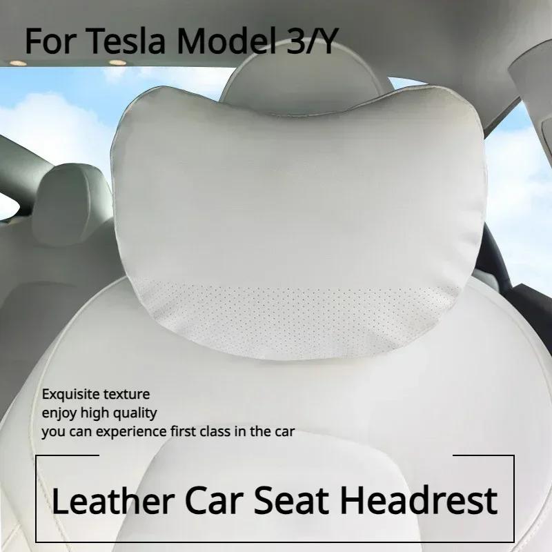 For Tesla Model 3/Y/X/S Car Seat Headrest Neck Pillow Headrest support High-quality leather Seat Protect Cover car accessories