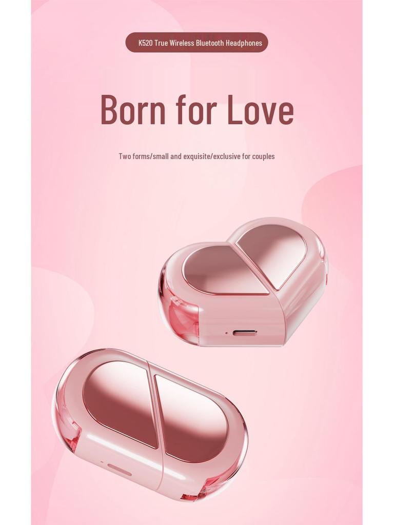 K520 Heart-Shaped Bluetooth 5.3 Wireless Headset with Power Display