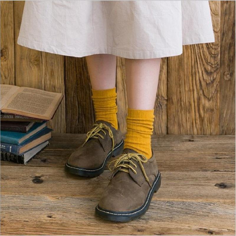 1 Pair Women Cotton Loose Socks Autumn Winter Knitting Solid Color Long Black Pink Korean Japanese Student Girls Stockings Retro
