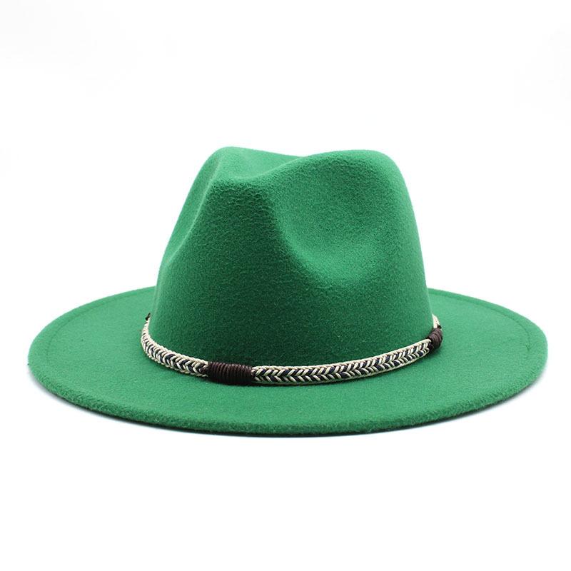 Wool Top Hat, Warm Big-Brimmed Felt Hat, Woven Rope, Retro Versatile Jazz Hat, Imitation Wool
