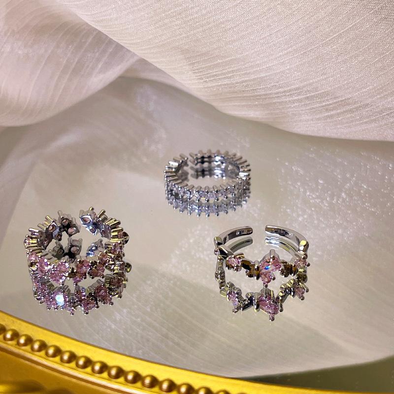 Light Luxury Pink Zirconia Butterfly Ring Niche Female Sweet Cool Wind Personality Flow Cool Handsome Hundred Senior Sense Index Finger Ring
