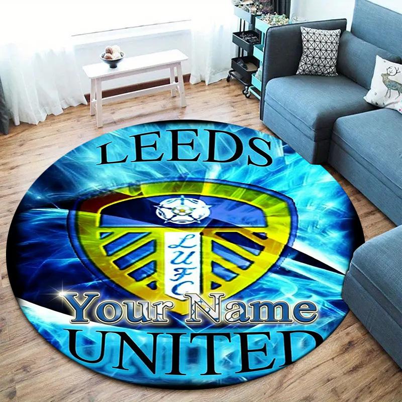 Leeds Crest Custom Name Round Area Rug Carpet Rug For Living Room Bedroom Sofa Playroom Decor Nonslip Floor Mat