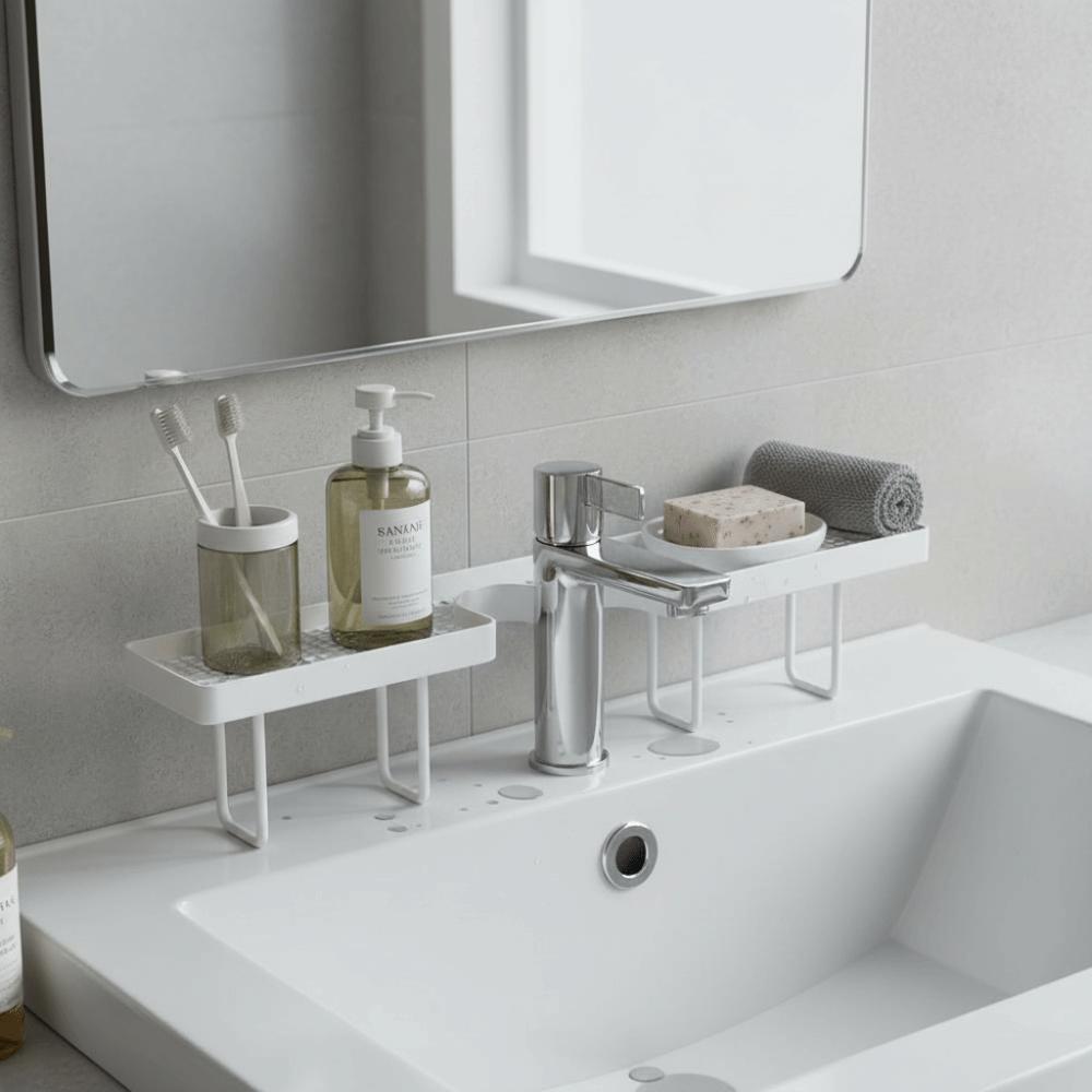 Scaffale per lavello da rubinetto antiruggine, scolapiatti per lavello di grande capacità, scaffale portaoggetti per bagno, lavabo