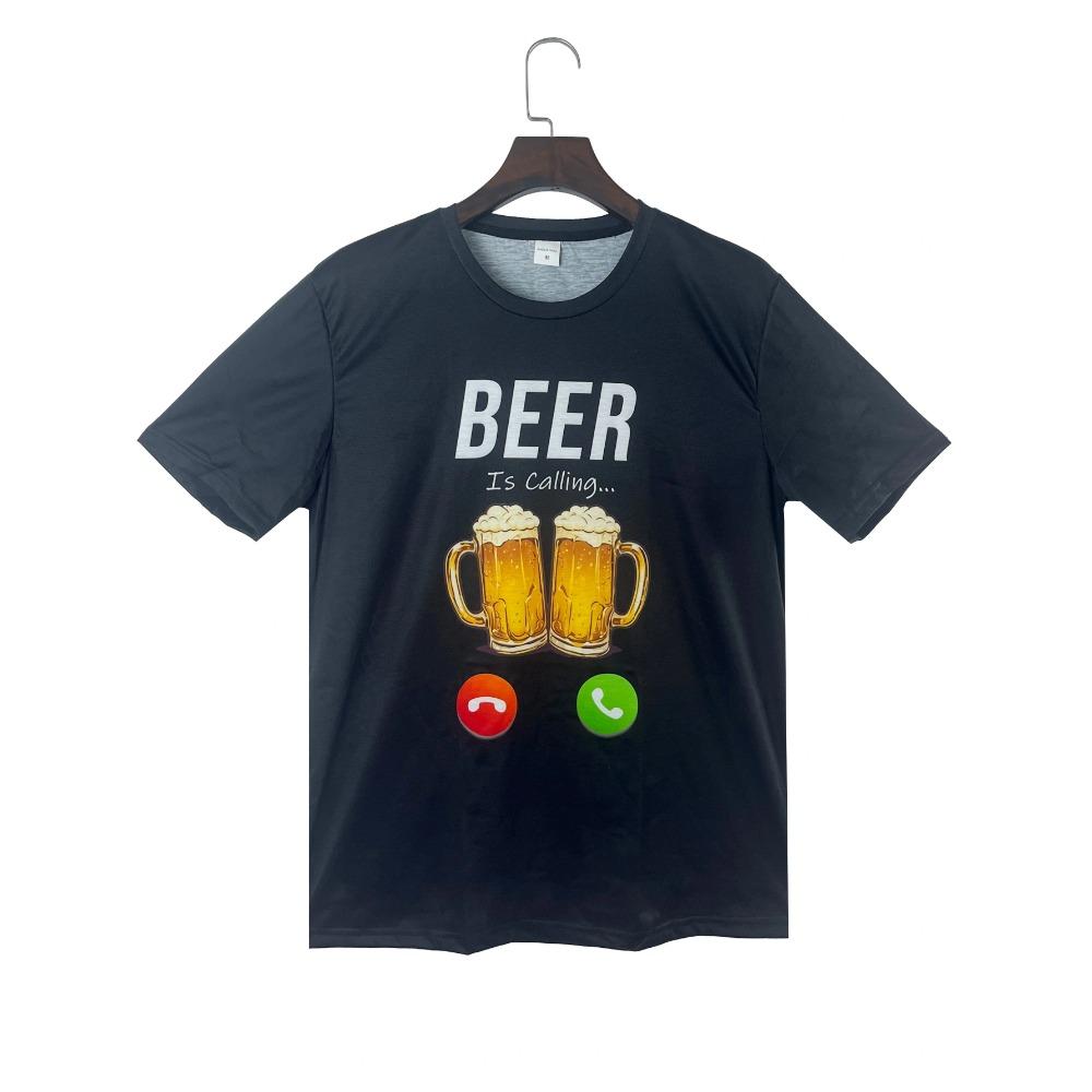 Men's Funny Beer Pattern T-Shirt - Breathable , Crew Neck, Short Sleeve - Perfect for Summer Parties & Outdoor Activities