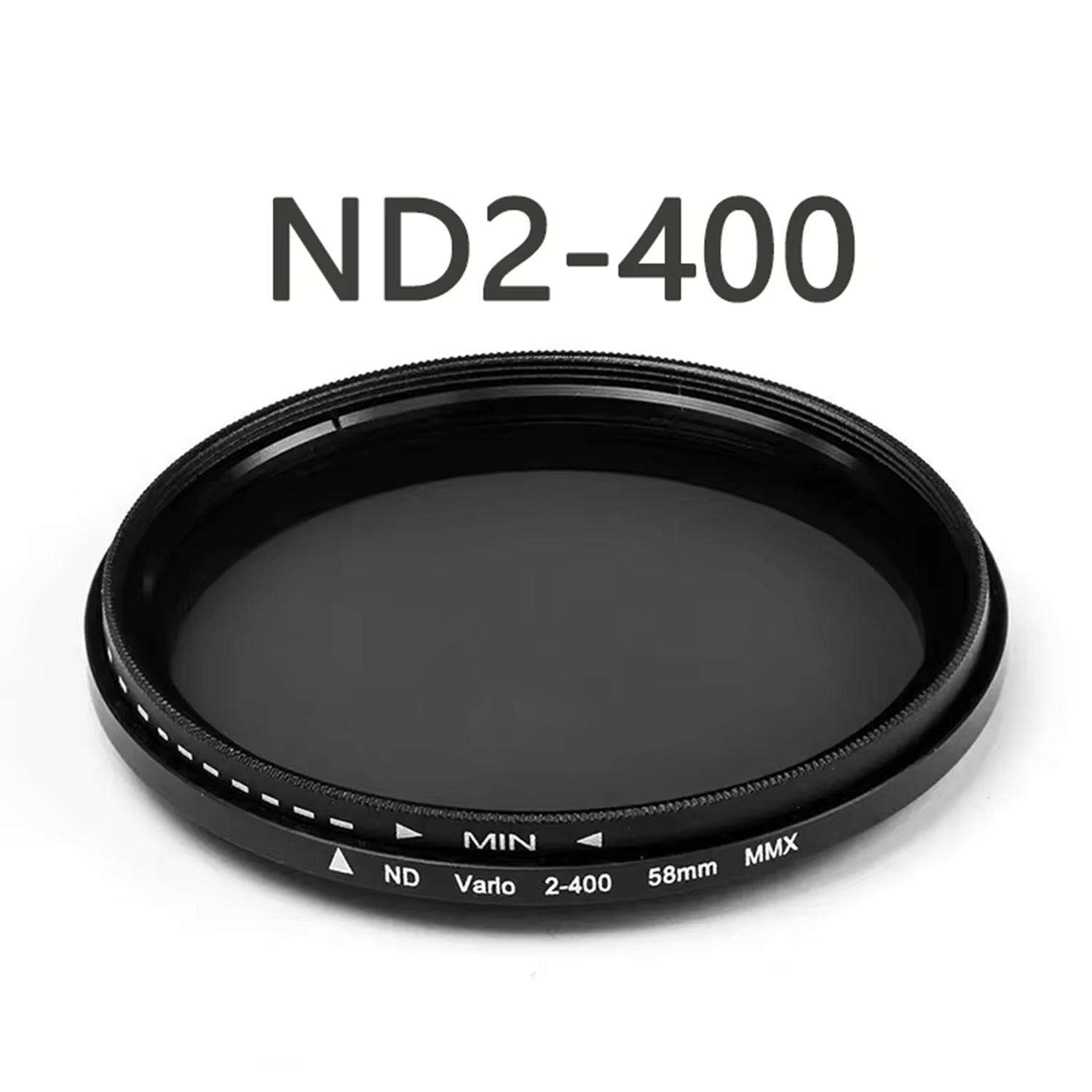 ND2-400 Fader Регулируемый переменный ND-фильтр 49 52 55 58 62 67 72 77 82 мм Подходит для объективов зеркальных камер Canon Nikon Sony 58mm чёрный